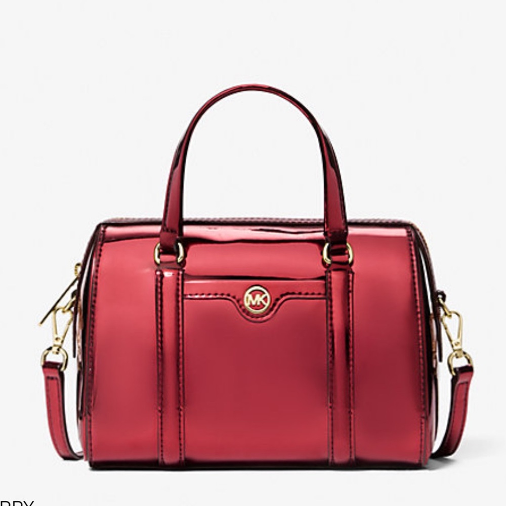 MICHAEL KORS Jet Set Small Metallic Convertible Crossbody Duffle Bag 
Cherry
NWT
